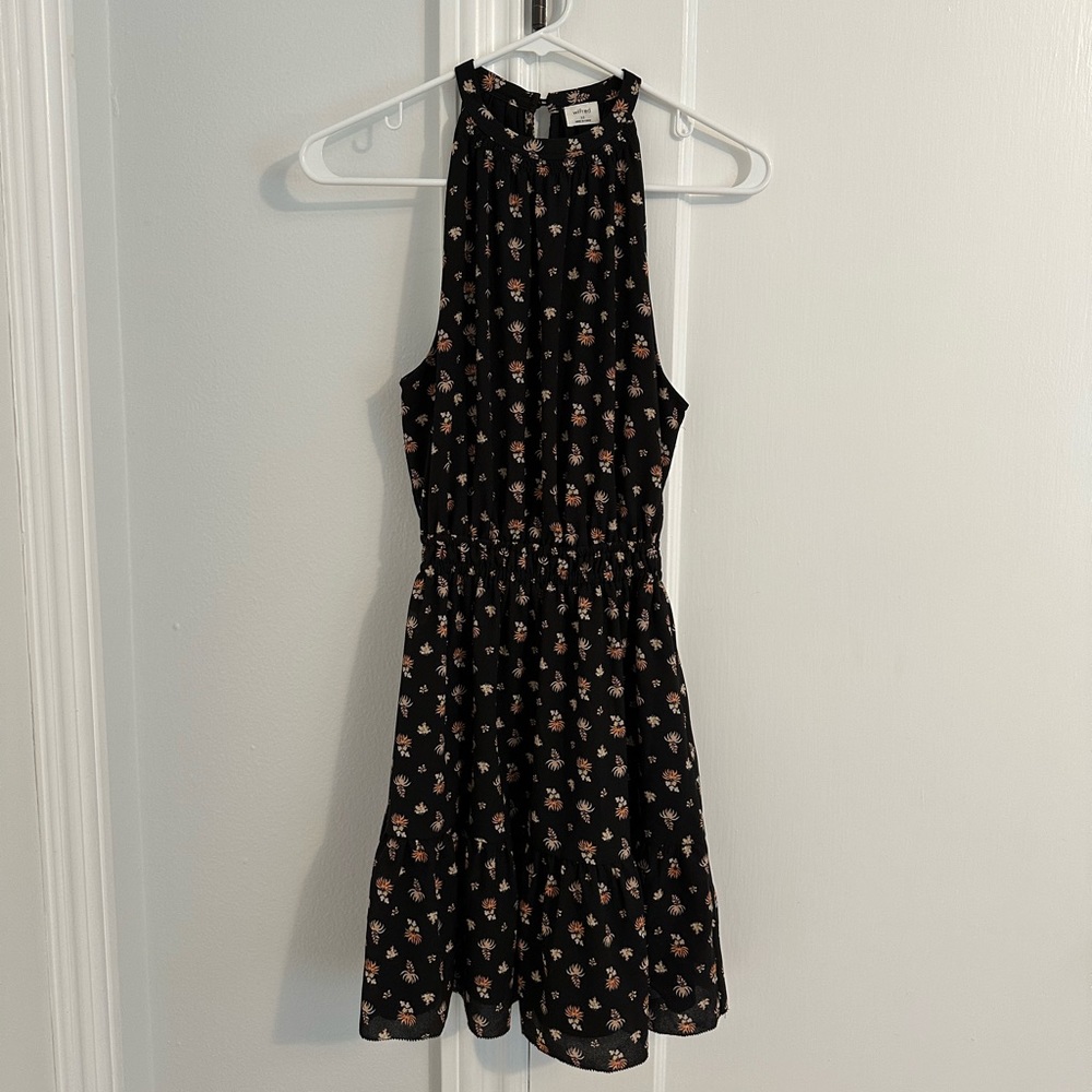 Aritzia Wilfred Effet halter floral dress black orange size XS